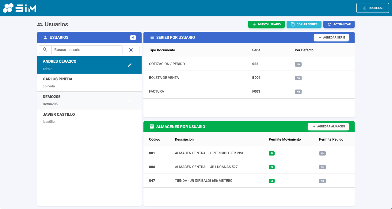 Configuración de Usuarios SIM ERP